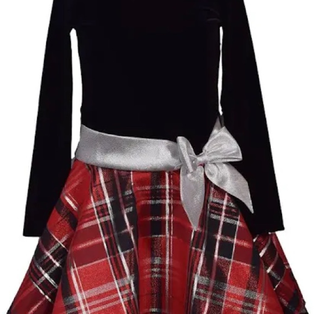 Bonnie Jean Holiday Velvet to Plaid Drop Waist Dress Size 10